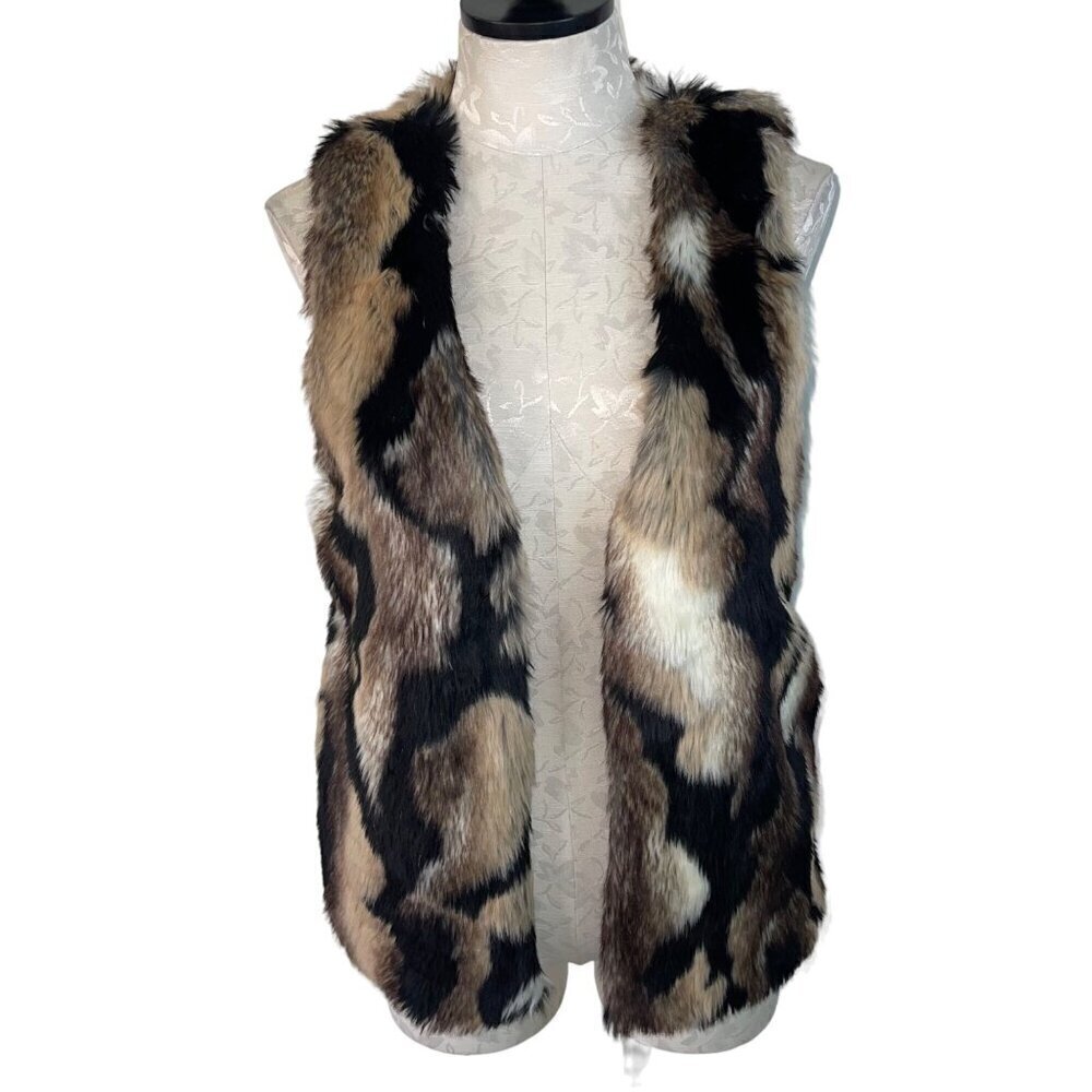 Tart Collections Womens Vest Size Small Multicolor Faux Fur Open Front New